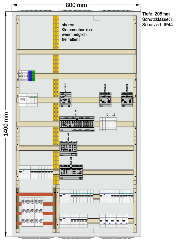 elektroland24 E24-KNX-2.1-SV Komplettschrank bestückt, KNX Standardverteiler, 1400x800x205mm, SK II, IP44