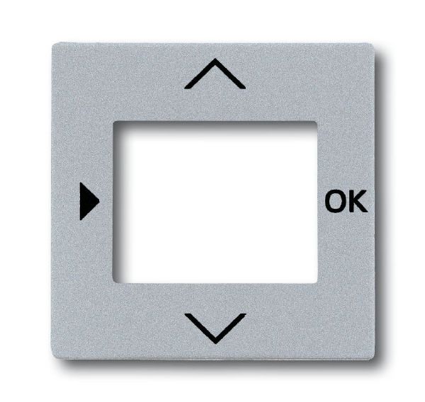 Busch-Jaeger 6435-83 Zentralscheibe für Timer/Raumtemperatur-Regler-Bedienelement mit Aufdruck Symbol "Pfeiler" und "OK", aluminium silber matt, Plattform 63