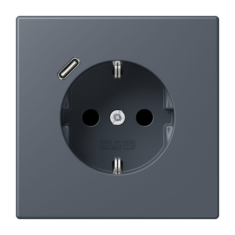 Jung LC152018C262 Schutzkontakt-Steckdose mit USB-Ladegerät Typ C, Safety+, Les Couleurs® 4320U, gris foncé 59