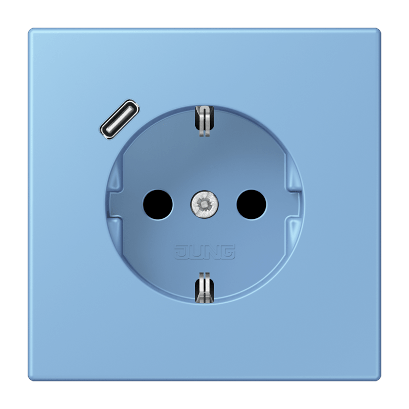 Jung LC152018C256 Schutzkontakt-Steckdose mit USB-Ladegerät Typ C, Safety+, Les Couleurs® 4320N, bleu céruléen 59