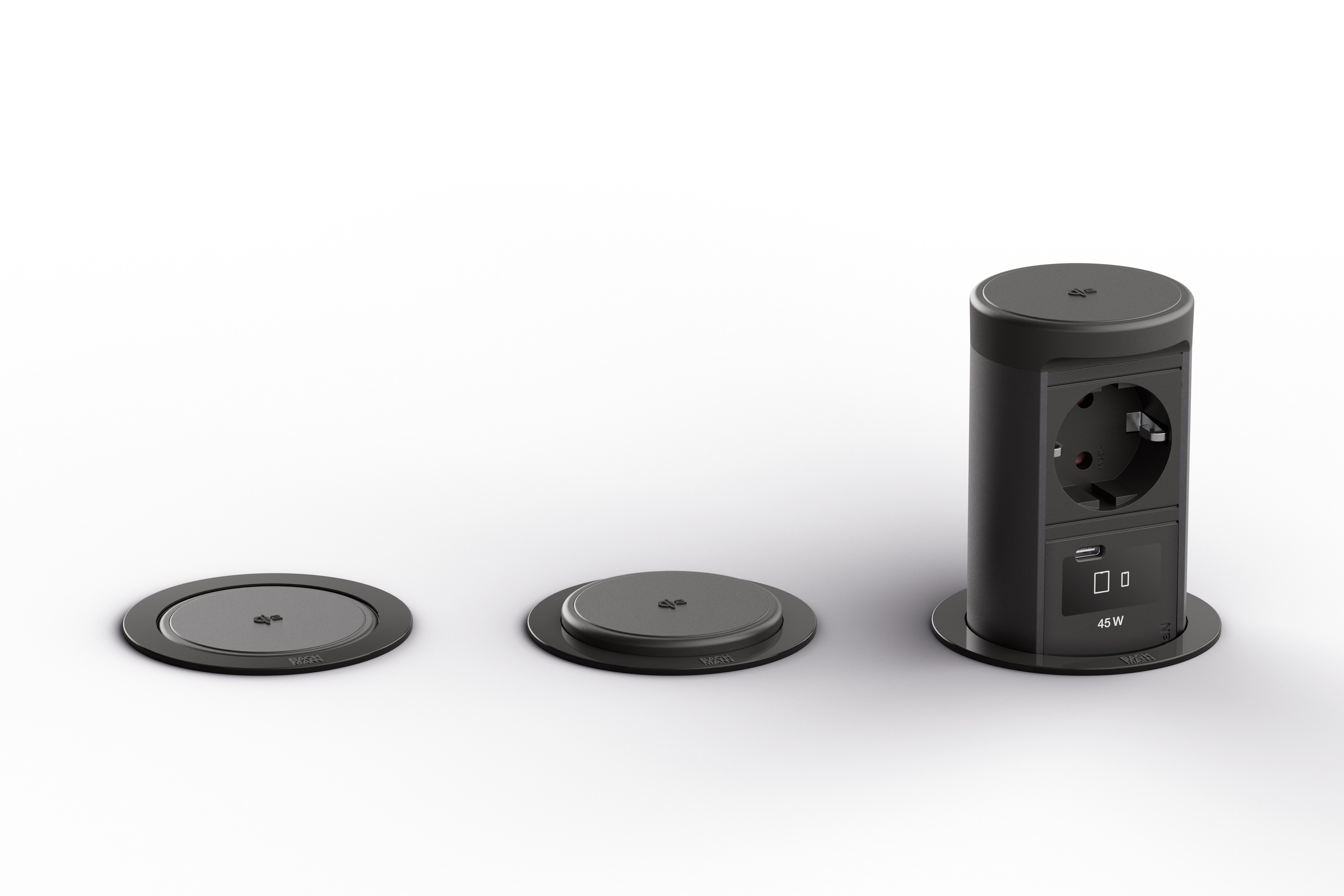 Bachmann BM0020530 Steckdoseneinheit ELEVATOR 2, versenkbar, 1x Schutzkontaktsteckdose, 1x USB C Wireless Charger, 0,5 m GST18, schwarz matt