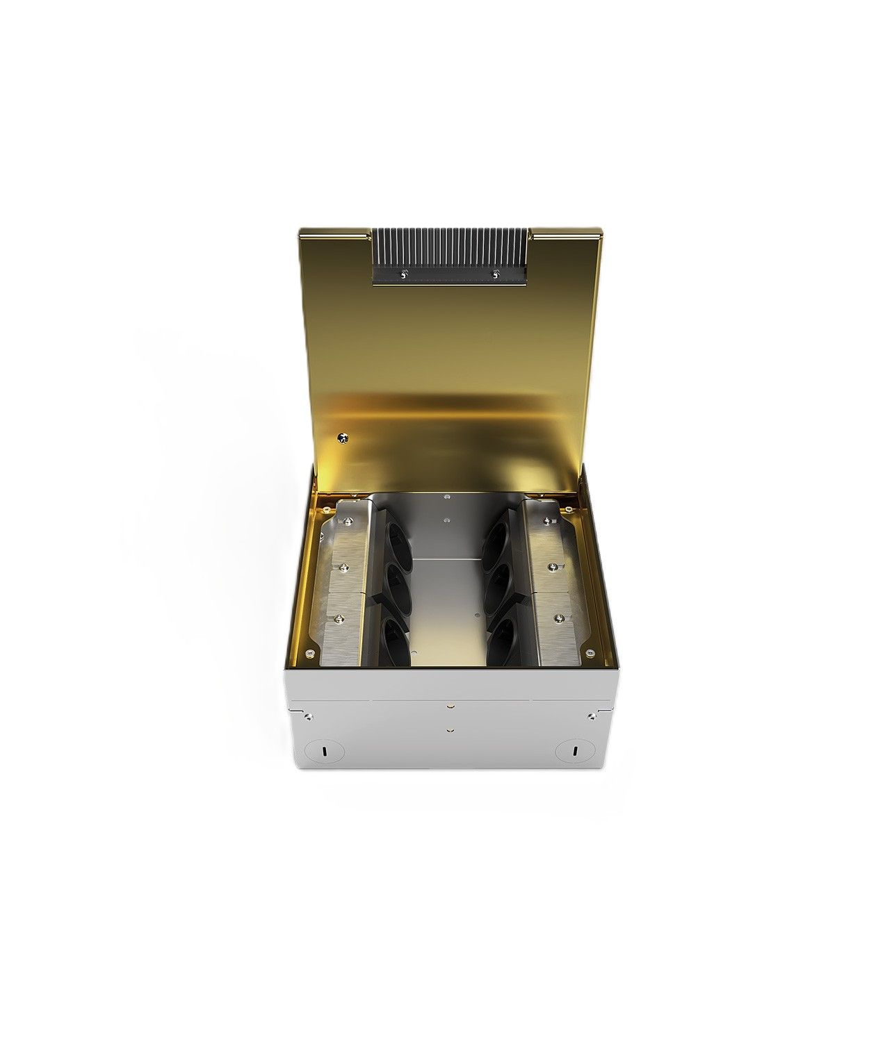 BS 8908MB-3-0 Bodensteckdose 8-fach, Quadratisch, belegbar, 6x Schutzkontakt-Steckdose, 4x RJ45 1fach