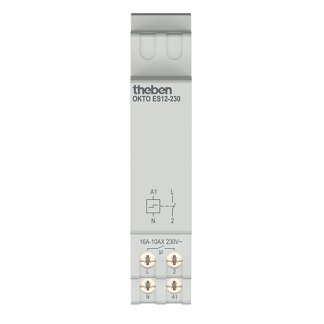 Theben 3120130 OKTO ES12-230 Elektronischer Stromstoßschalter, Stromstoßrelais, DIN-Schiene, Hutschiene, 1 Kanal/Schließer, LED bis  600W, Lichtsteuerung, geräuschfrei, Nulldurchgangsschaltung