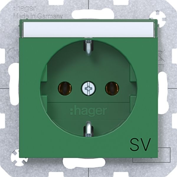 Hager WAS1136GR Schutzkontaktsteckdose mit Aufdruck SV, Beschriftungsfeld, Steckklemmen, A.x/C.x, grün glänzend