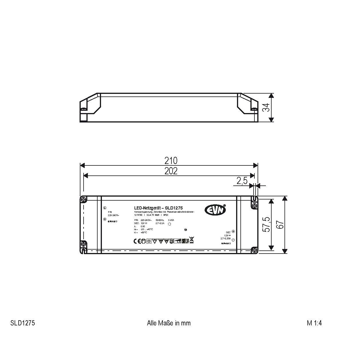 EVN SLD1275 NG 12V/DC, 32,4-75W, IP20