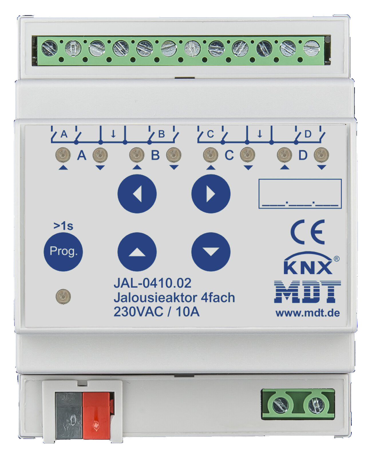 MDT JAL-0410.02 Jalousieaktor 4-fach, 4TE REG, 10A, 230VAC