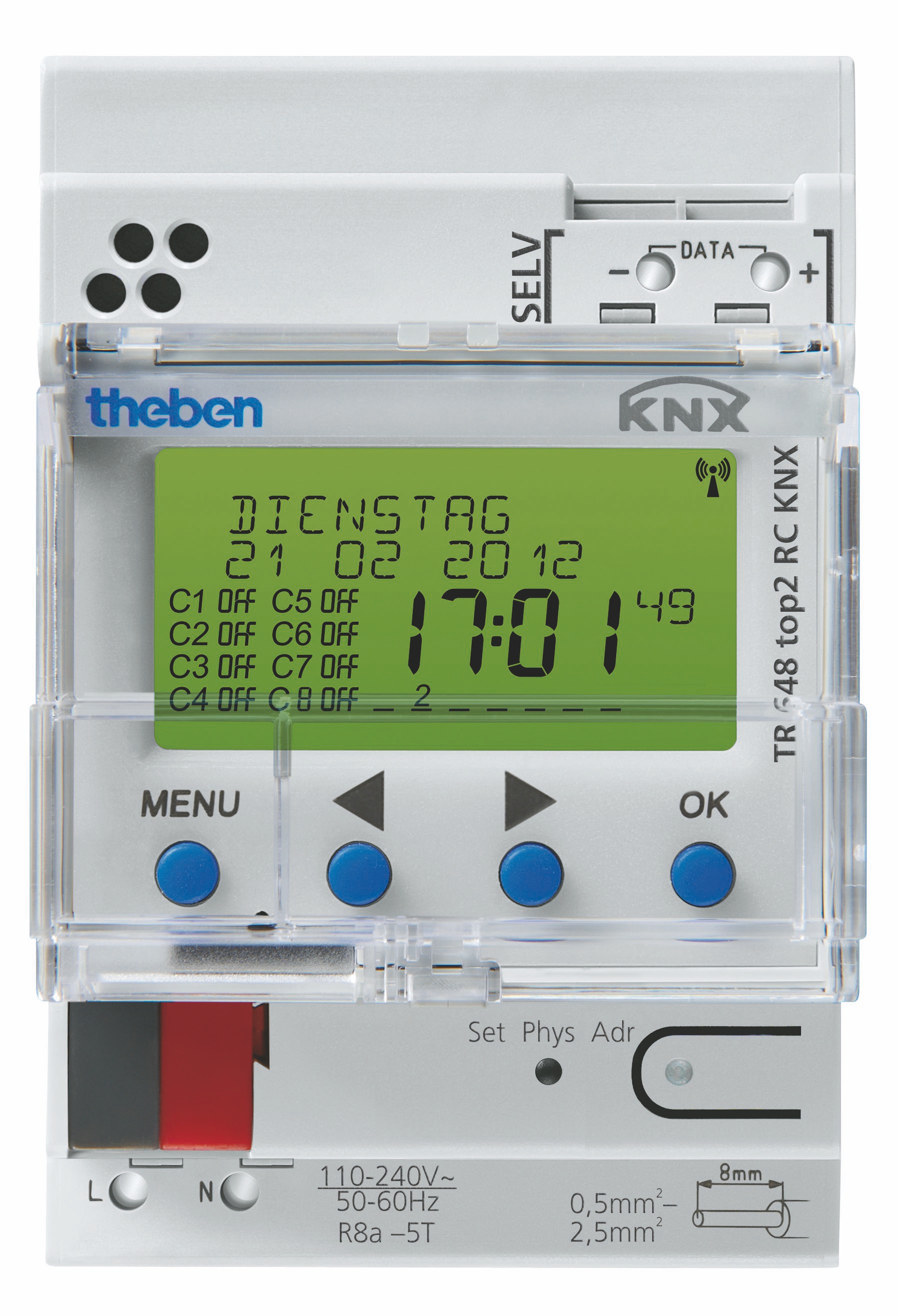 Theben 6489212 TR 648 top2 RC KNX Jahreszeitschaltuhr mit Astroprogramm, RC fähig, 8 Kanal