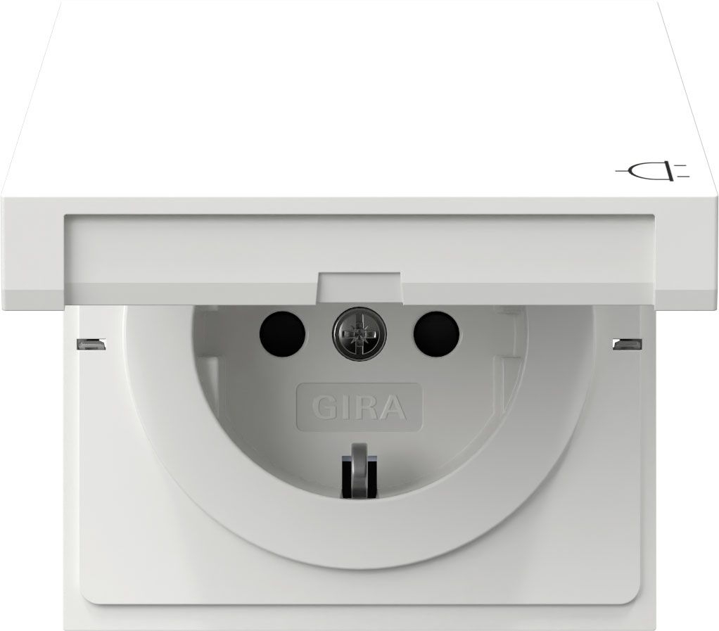 Gira 441470 Schutzkontakt-Steckdose Klappdeckel mit erhöhtem Berührungsschutz (Safety Plus) , Flächenschalter, reinweiß glänzend