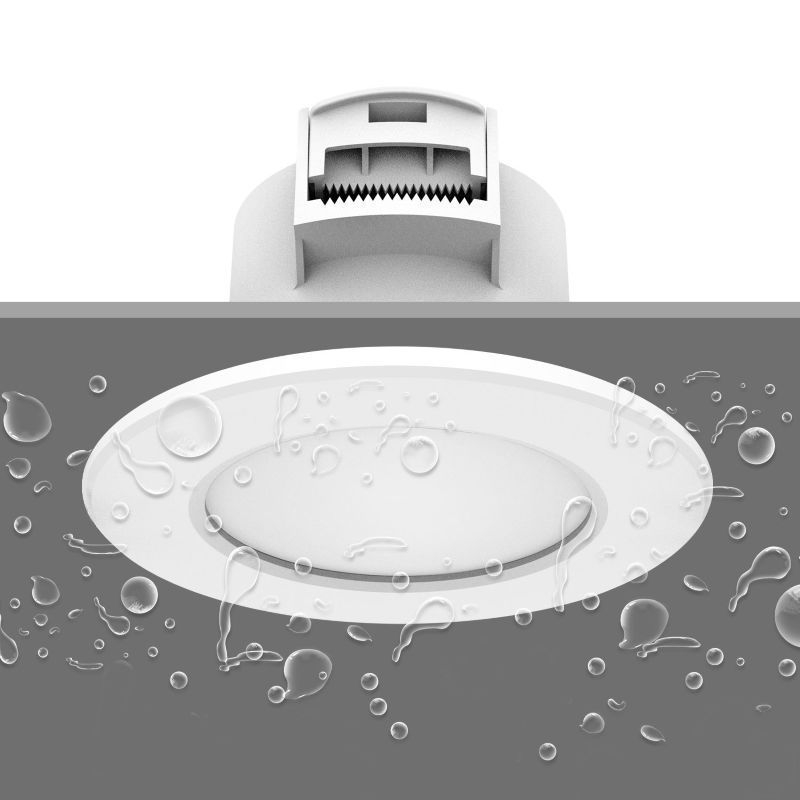 Heitronic 501457 LED Einbaustrahler DL7003, rund,  6,7 W, 3000/4000/6500 K, 550/630/610 Im, dimmbar, IP65, starr, weiß, schwarz und silber gebürsteter Abdeckring