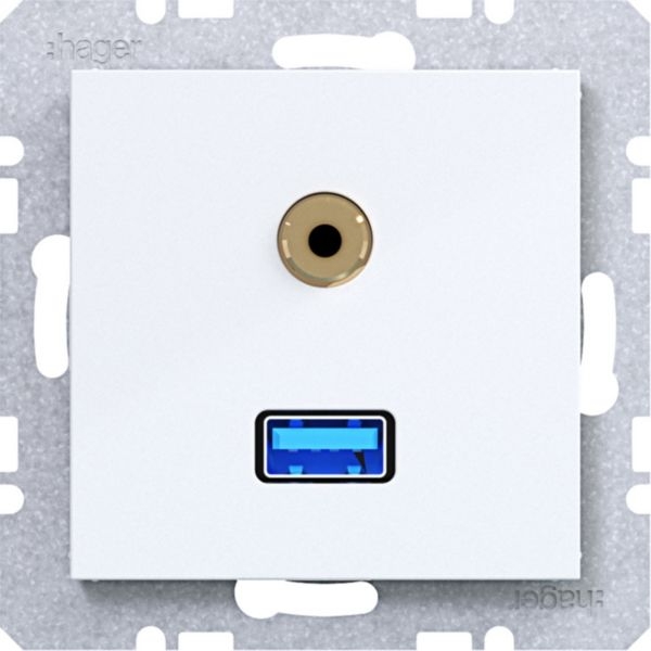 Hager WAF4381WG USB / 3,5 mm Audio Steckdose, A.x/C.x, lichtweiß glänzend