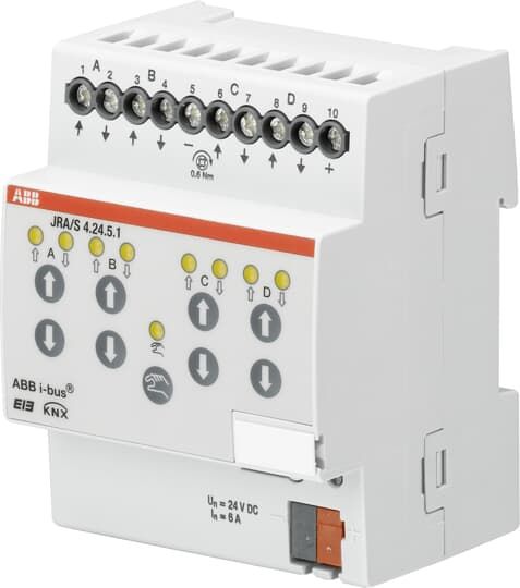 ABB JRA/S4.24.5.1 Jalousie-/Rollladenaktor, Fahrzeitermittlung, 4-fach, 24 V DC, manuelle Bedienung, REG