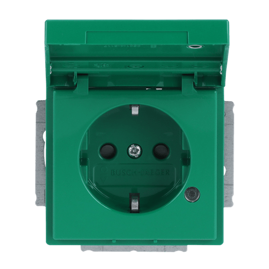 Busch-Jaeger 20 EUKNBL-13-82 Schutzkontakt-Steckdose Safety+, mit Klappdeckel, Beschriftungsfeld und LED Kontrolllicht, grün glänzend, Plattform 63