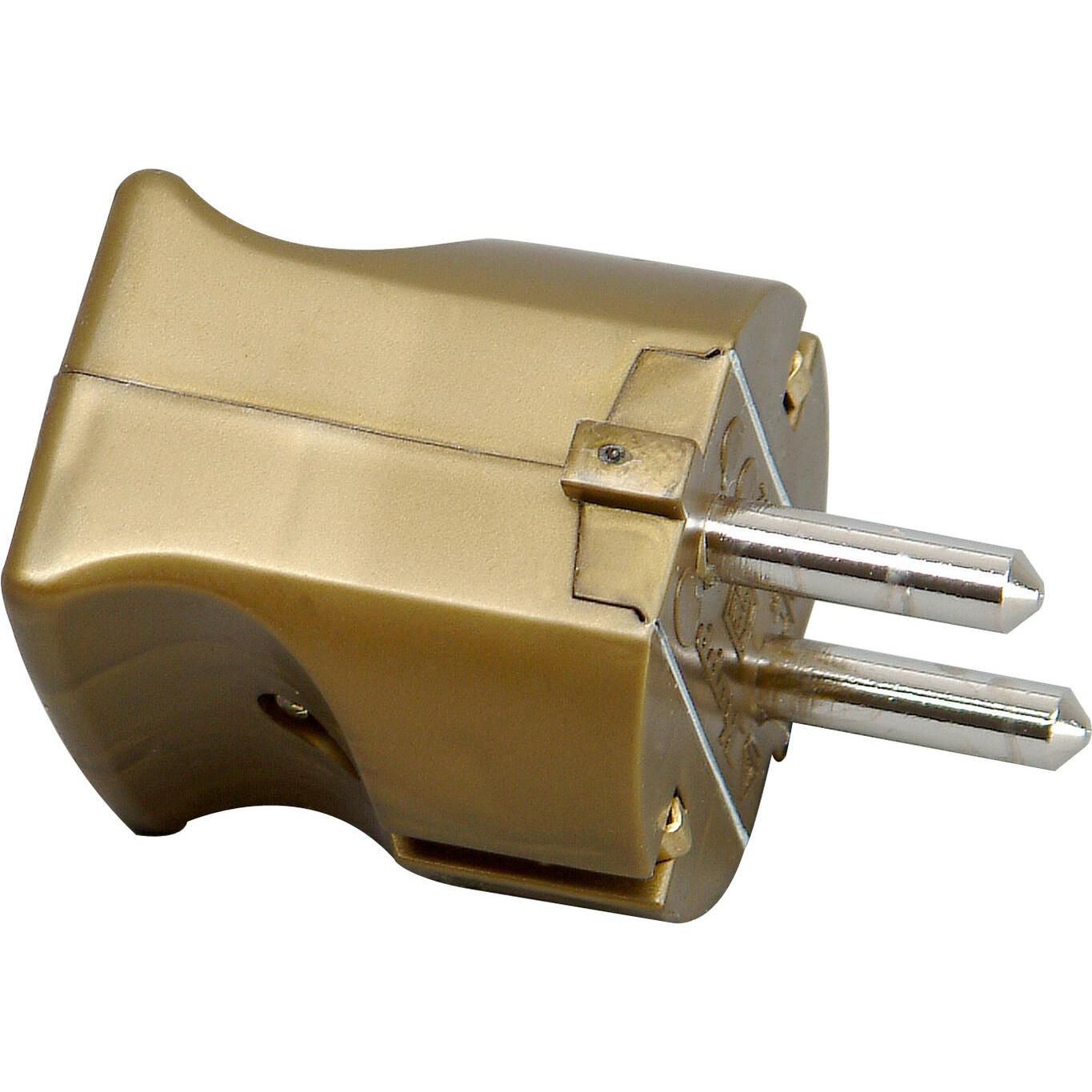 Kopp 170207005 Kunststoff-Schutzkontakt-Stecker, einteiliges Gehäuse, bruchfest, zentrale Einführung, für Kabelquerschnitt bis 3 x 1,5mm², gold