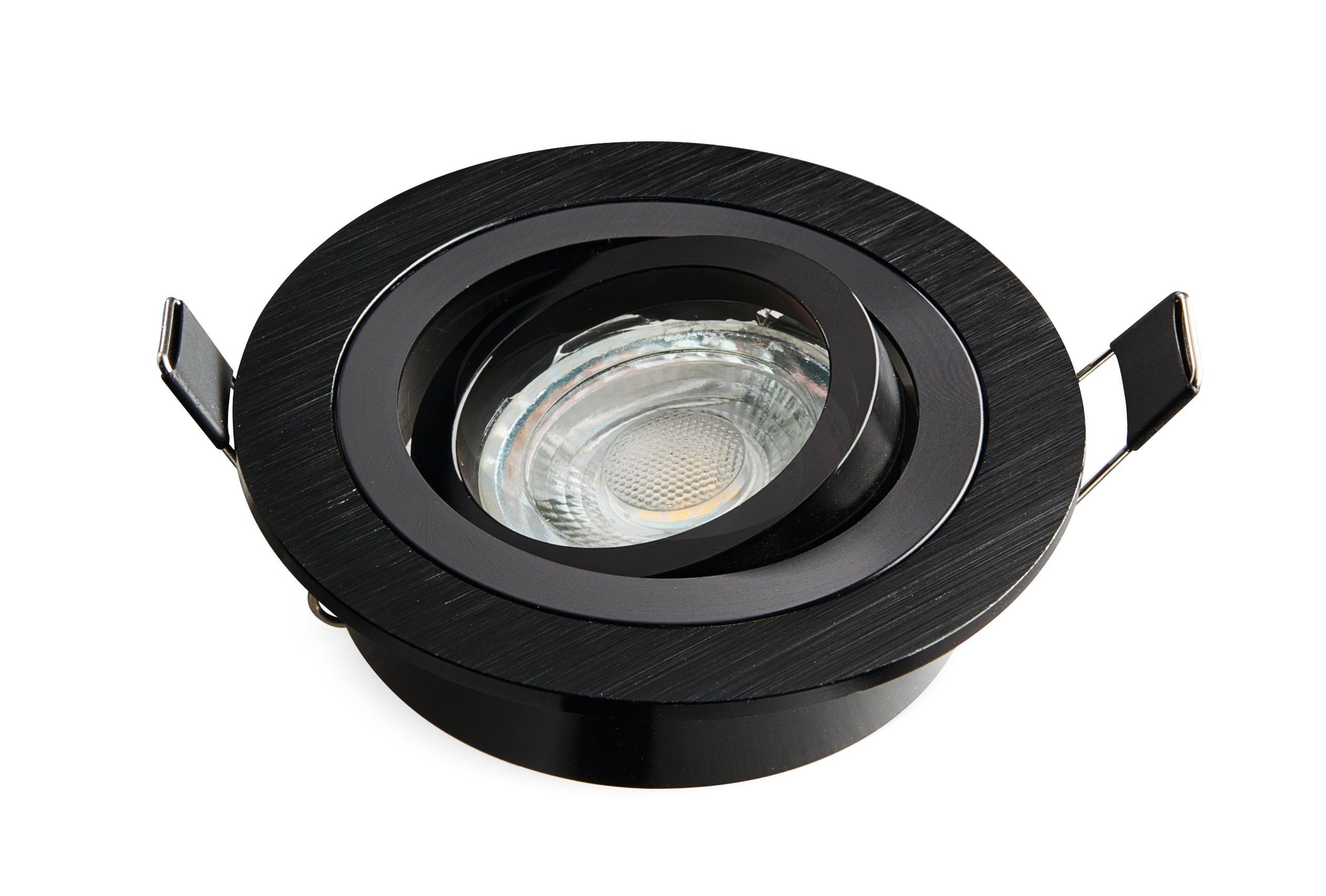 Heitronic 500595 Einbaufassung rund, GU5,3 und GU10, max. 8 W, IP 20, schwenkbar, schwarz