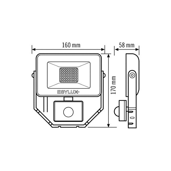 ESYLUX EL10810800 LED-Strahler mit Bewegungsmelder 3000 K, 10 W, Tiefe 58mm