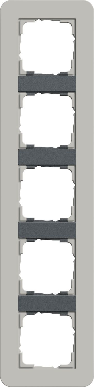 Gira 0215422 Abdeckrahmen 5-fach, Gira E3, grau Soft-Touch mit Trägerrahmen anthrazit