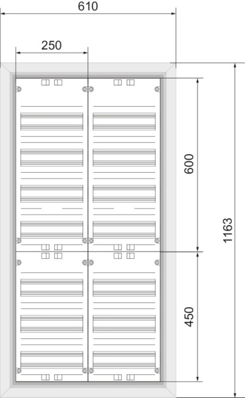 ABN UK27 Feldverteiler, 2x7-reihig, UP/HW, 168TE für REG, mit Volltüre, 610x1163x125 mm, weiß