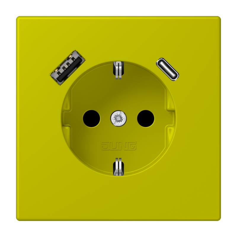 Jung LC152015CA249 Schutzkontakt-Steckdose mit USB-Ladegerät Typ AC, Safety+, Les Couleurs® 4320F, vert olive vif