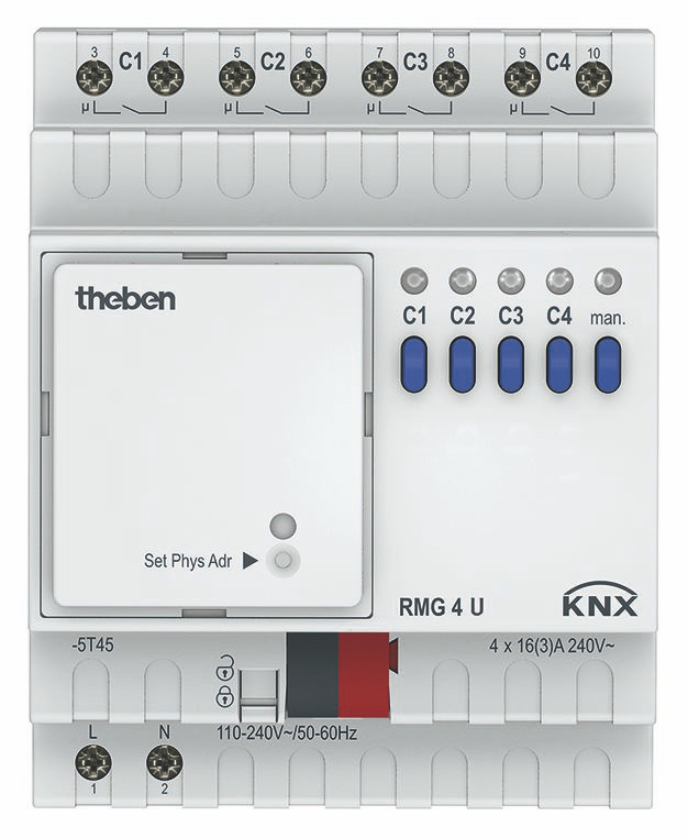 Theben 4930223 RMG 4 U KNX Schaltaktor 4-fach, Grundgerät