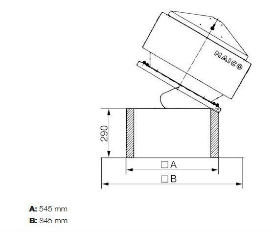 Maico SOK 25 Flachdachsockel zur Montage von Dachventilatoren, mit Kippvorrichtung zum Wegklappen des Ventilators bei Arbeiten an der Lüftungsleitung, DN 250 m