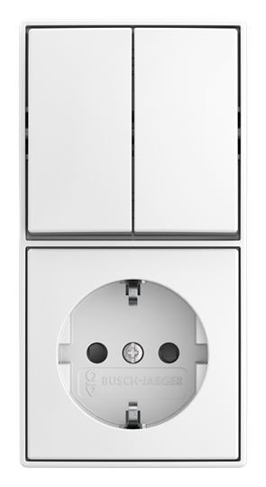 Busch-Jaeger 2601/5/20 EAPBJ-524 Kombination Wippschalter 2-fach Serienschaltung mit Schutzkontakt-Steckdose Safety+, 2P+PE, Aufputz, Busch-balance AP, alpinweiß glänzend