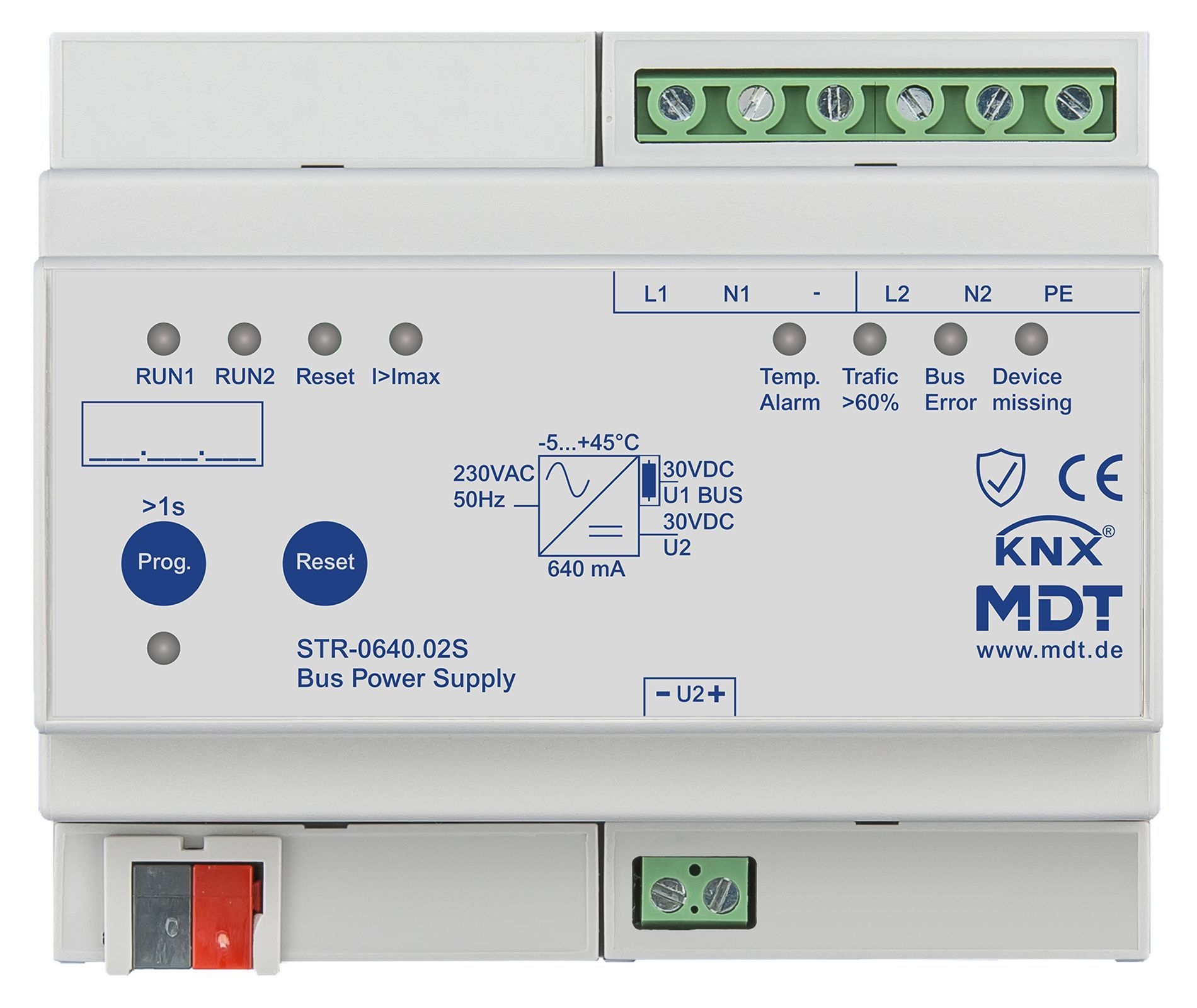 MDT STR-0640.02S KNX Redundante Busspannungsversorgung mit Diagnose, 6TE REG, 640 mA