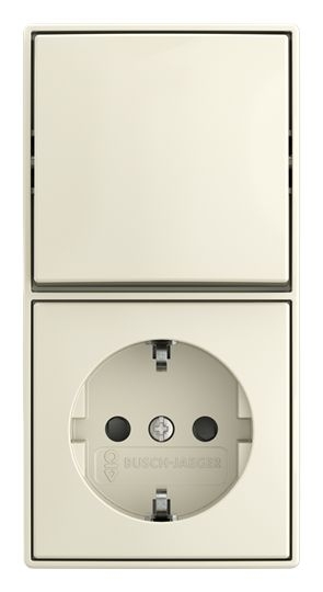 Busch-Jaeger 2601/6/20 EAPBJ-522 Kombination Wippschalter 1-fach, Aus- und Wechselschaltung mit Schutzkontakt-Steckdose Safety+, Busch-balance AP, weiß glänzend