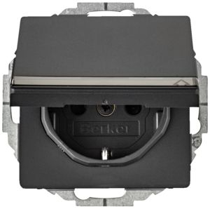 Berker 47466086 Schutzkontakt-Steckdose mit Klappdeckel, Beschriftungsfeld, erhöhtem Berührungsschutz, in 45°-Stufen variable Einbaulage, Q.x, anthrazit samt