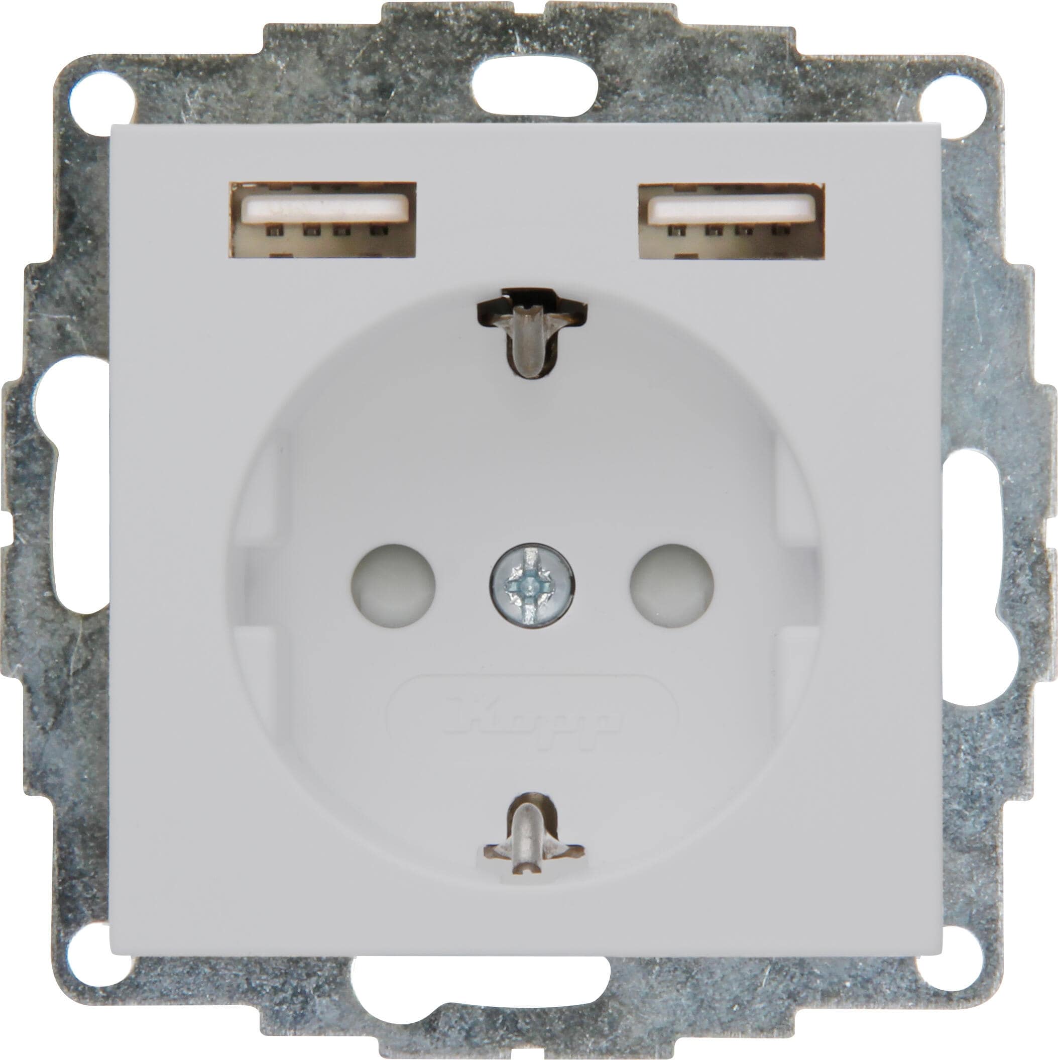 Kopp 296234006 HK07 - Unterputz-Schutzkontakt Steckdose mit 2 USB-Ladebuchsen, Farbe: grau matt
