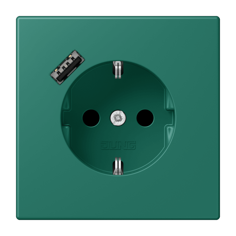 Jung LC152018A216 Schutzkontakt-Steckdose mit USB-Ladegerät Typ A, Safety+, Les Couleurs® 32040, vert anglais