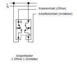 Merten MEG3153-0000 Doppeltaster-Einsatz, 1 Schließer 1-polig + 1 Öffner 1-polig, 10 A, Steckklemmen, AC 250 V