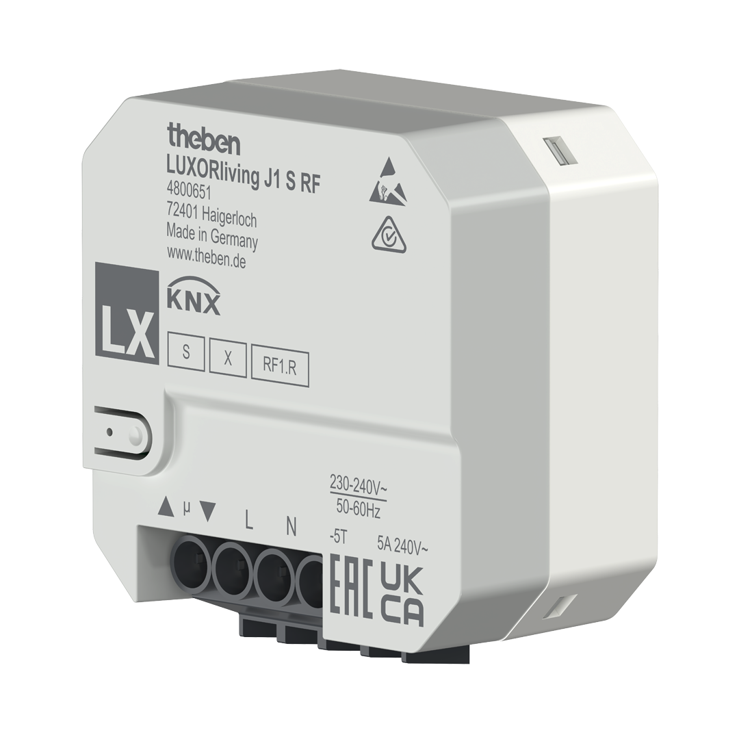 Theben 4800651 LUXORliving J1 S RF, 1-fach Funk-Jalousieaktor Unterputz, Verschlüsselte Funk-Kommunikation, Steuern von Sonnenschutzeinrichtungen