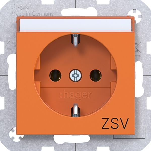 Hager WAS1139AP Schutzkontaktsteckdose m. Aufdruck ZSV, Beschriftungsfeld, Steckklemmen, A.x/C.x, orange glänzend