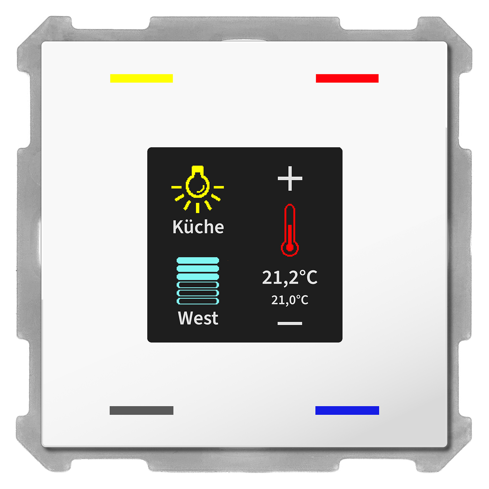 MDT BE-TAS63T4.01 KNX Taster Smart 63 4-fach mit Farbdisplay, Temp.-/Feuchtesensor, Studioweiß glänzend