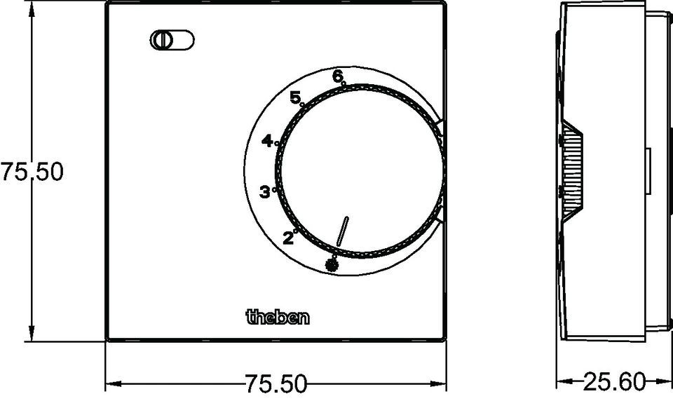 Theben 7060003 RAMSES 706 S Elektronischer Aufputz-Raumthermostat, Temperaturregelung über Stellrad, externe Temperaturabsenkung möglich, Schalter Ein/Aus, weiß