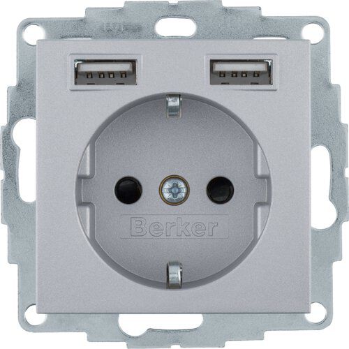 Berker 48031404 Schutzkontakt-Steckdose mit 2x USB Typ A, B7, alu matt