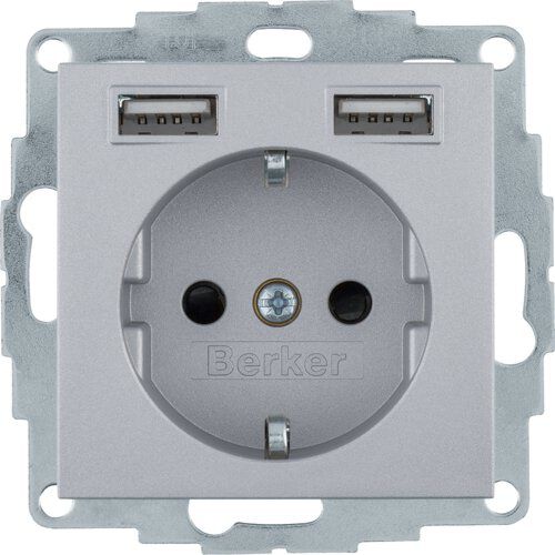 Berker 48031404 Schutzkontakt-Steckdose / USB A-A, B.3/B.7, alu matt
