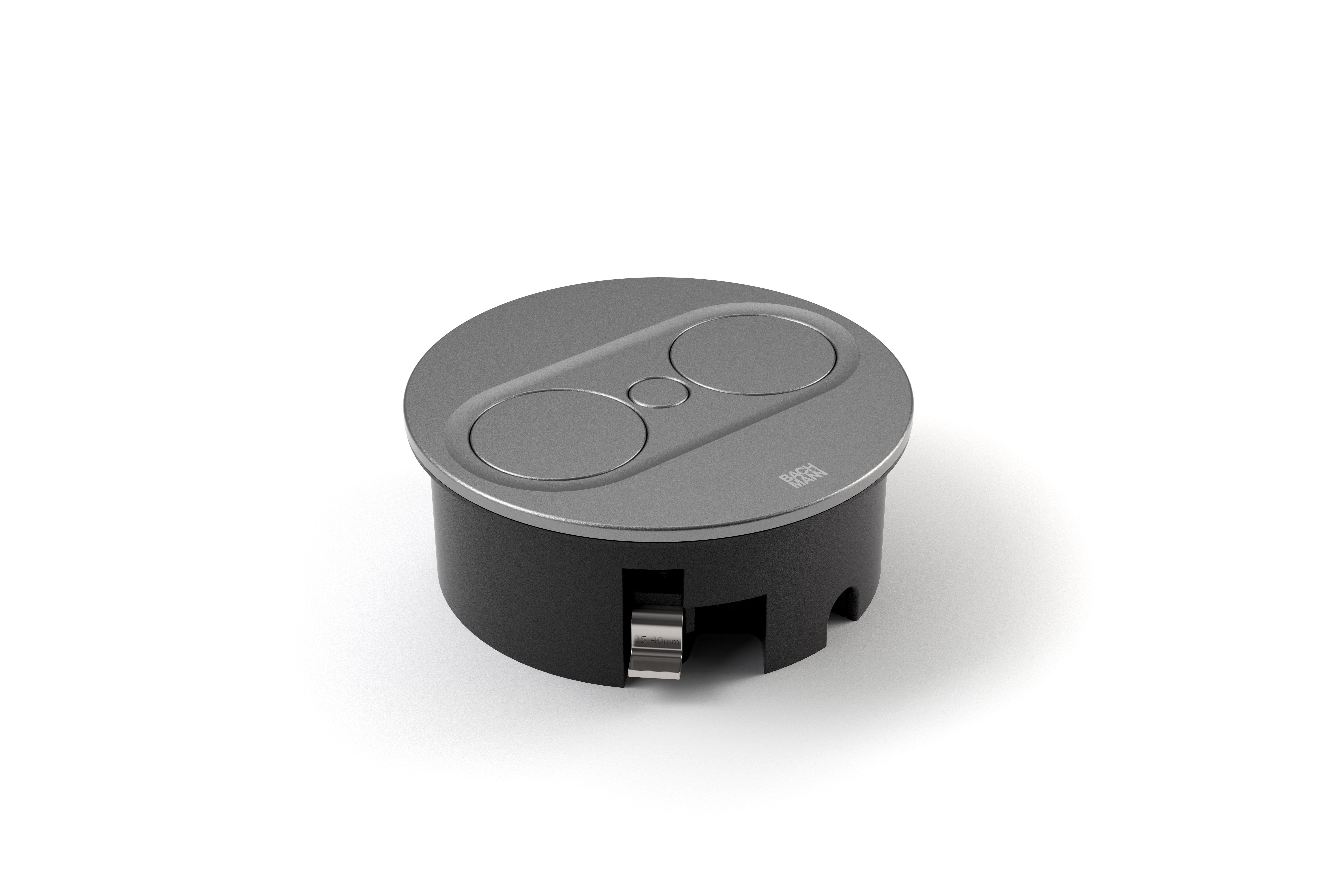 Bachmann 946.012 Steckdoseneinheit TWIST 2, 1x Schutzkontaktsteckdose, 1x USB A/C 22 W, 0,2 m GST18, rund, silber matt