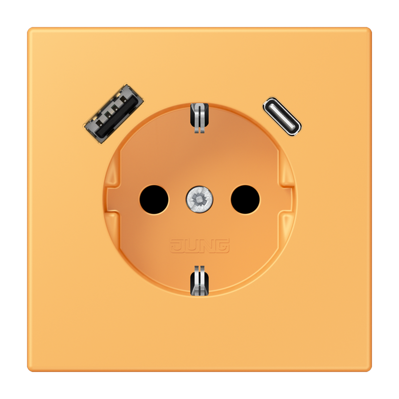 Jung LC152015CA254 Schutzkontakt-Steckdose mit USB-Ladegerät Typ AC, Safety+, Les Couleurs® 4320L, ocre jaune clair