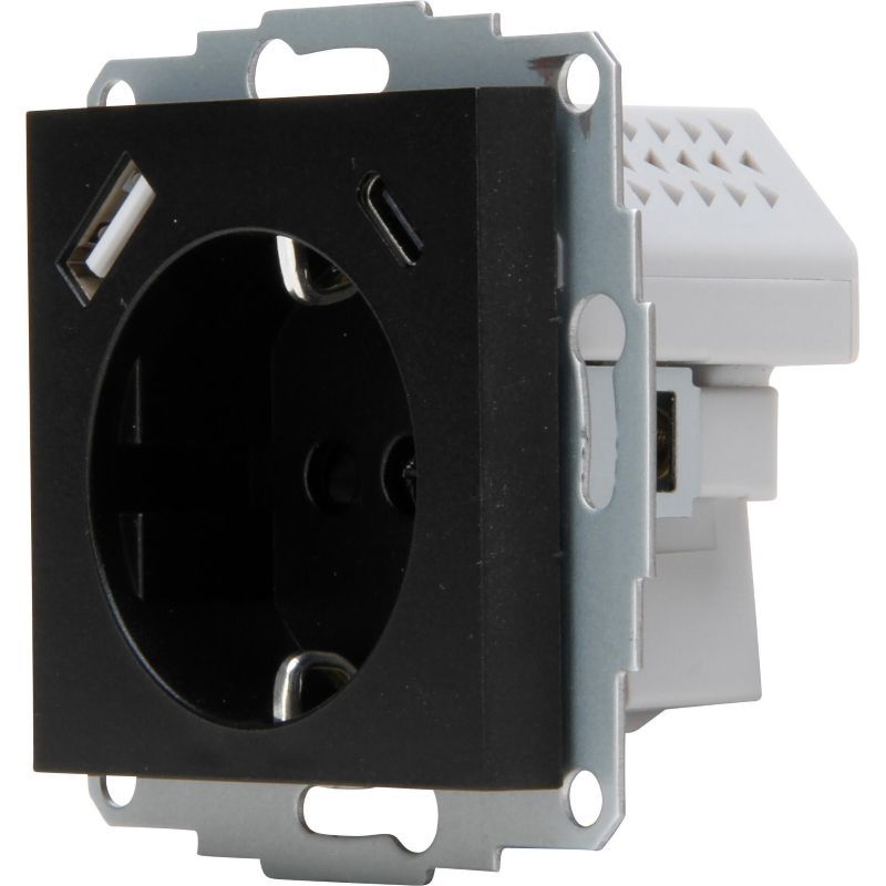 Kopp 297250007 HK07 - Unterputz-Schutzkontakt Steckdose mit USB-A und USB-C Ladebuchse, schwarz matt