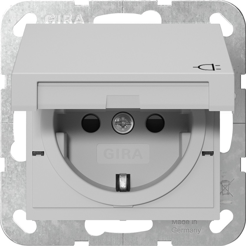 Gira 4754015 Schutzkontakt-Steckdose Klappdeckel und erhöhtem Berührungsschutz (Safety Plus) mit Schraubklemmen, System 55, grau matt