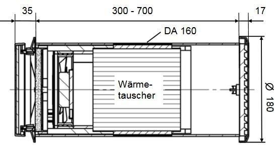 Lunos 039993 Einschub e² für Wohnungslüftung mit Wärmerückgewinnung, 160er Serie, inkl. Speicherelement, Wärmedämmung, G3 Filter, ec-Reversier-Motor