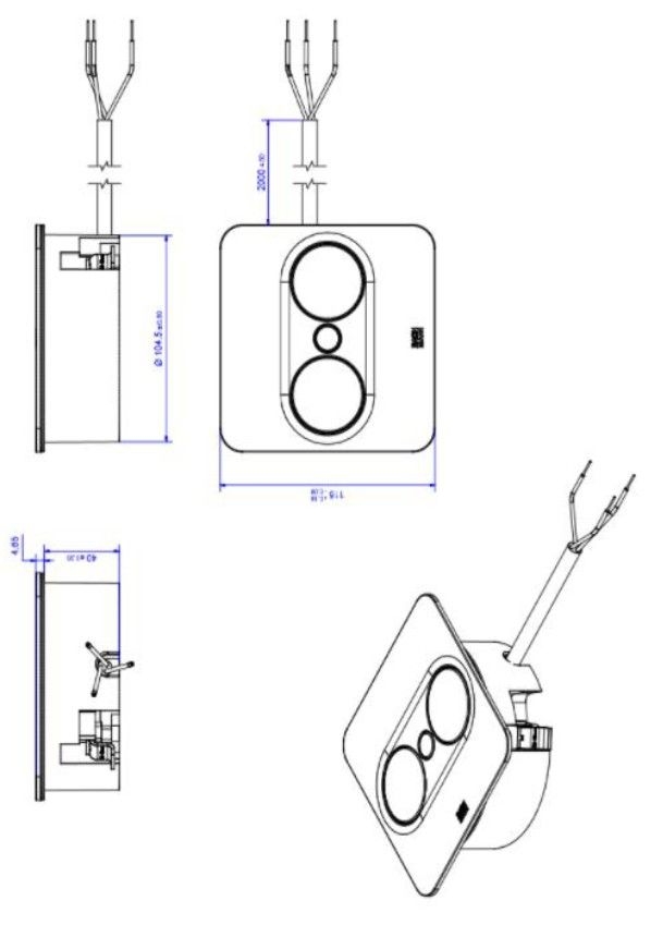 Bachmann 946.009 Steckdoseneinheit TWIST 2, 2x Schutzkontaktsteckdose, 2,0 m Aderendhülsen und Montagestecker, eckig, silber matt