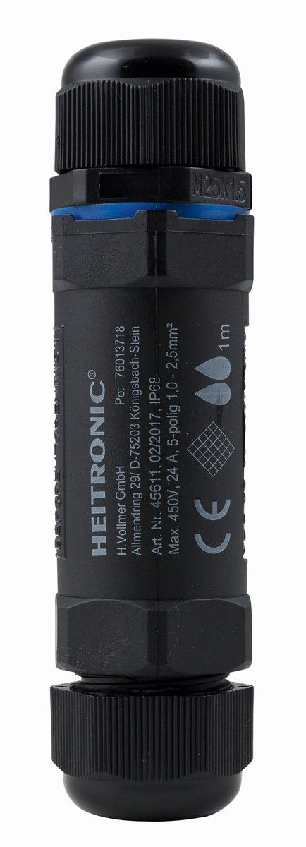 Heitronic 45611 Kabelverbinder 5-polig IP68, M25 (8-14mm Kabeldurchmesser), UV-beständig, wetterfest, für den Außenbereich