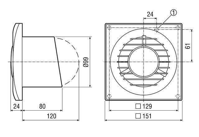 Maico ECA Piano H  Kleinraumlüfter mit Nachlauf, Rohr-Ø100mm