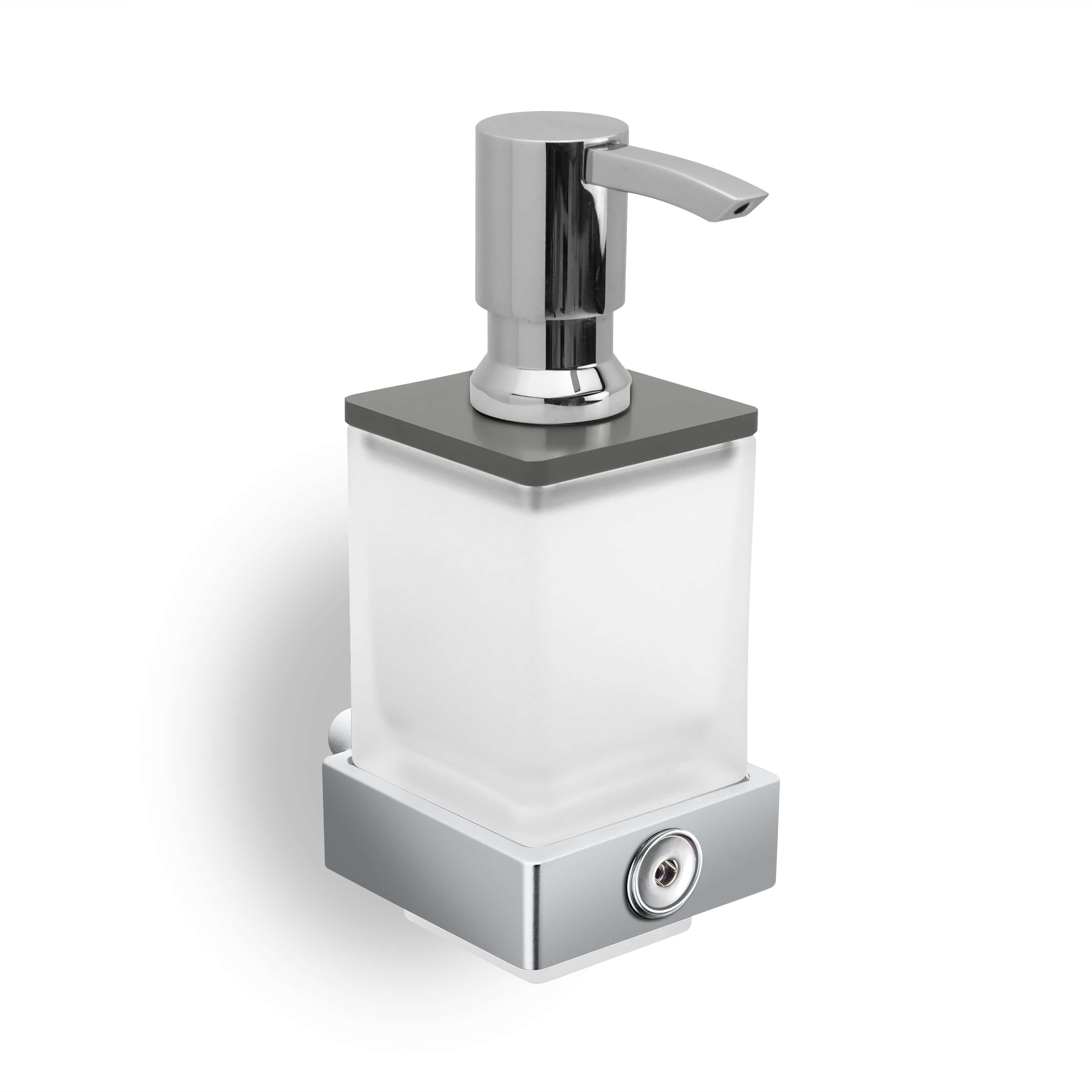 qles HLBD0860 Badhalter Lotionspender, für Merten System-M, Glas satiniert, beleuchtet/LED/warmweiß (3000k), Aluminium, edelmatt, IP44, inkl. Druckknopfaufnahme
