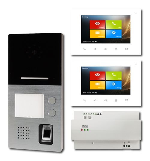HHG Villa AP Set 2 FP Video Türsprechanlagen-Set, mit AS AP 2-Familien, mit integriertem Fingerprint und Bluetooth