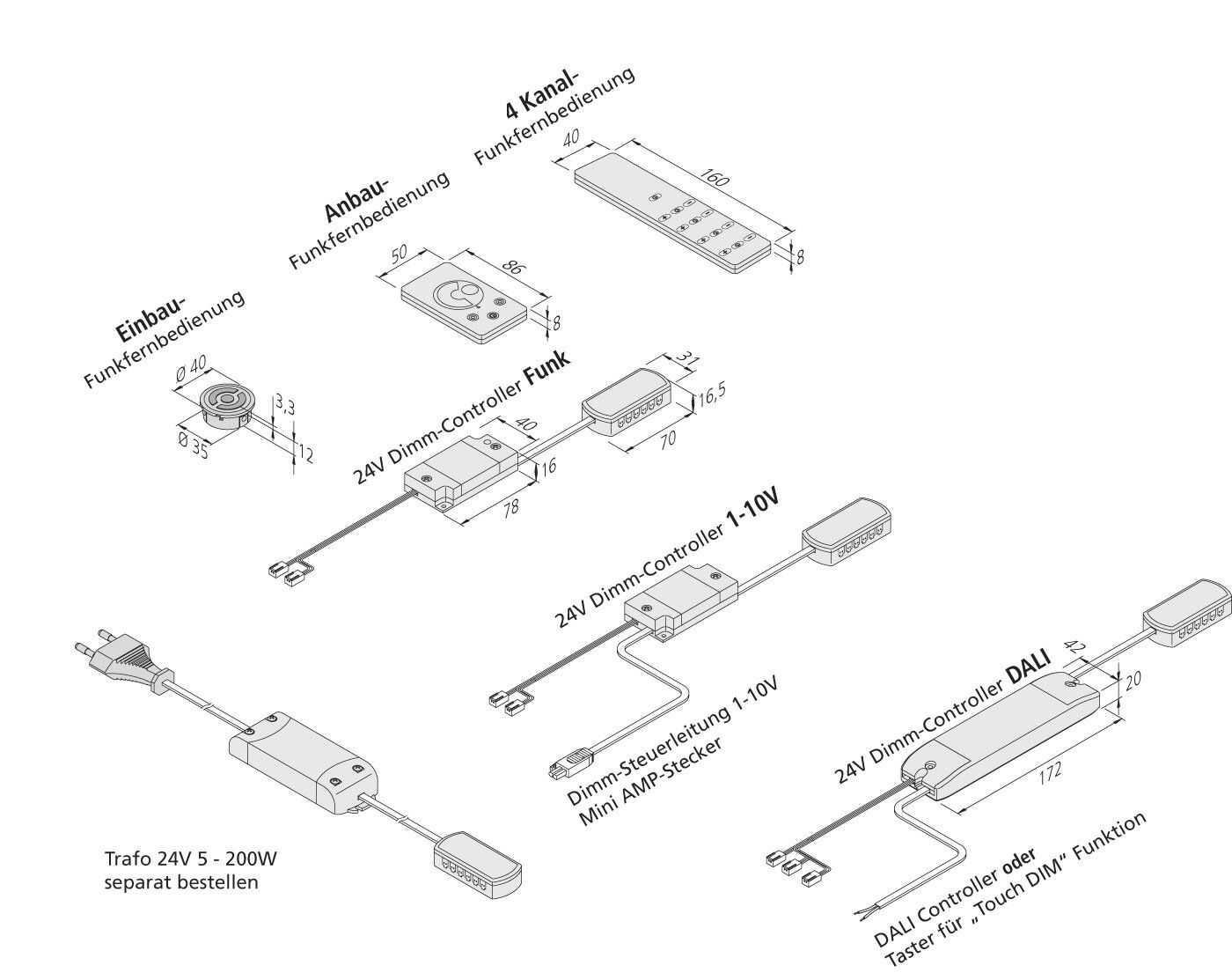 Hera 20805003001 LED-Dimm-Controller 1–10 V, 75 W, mit 12-fach-Verteiler