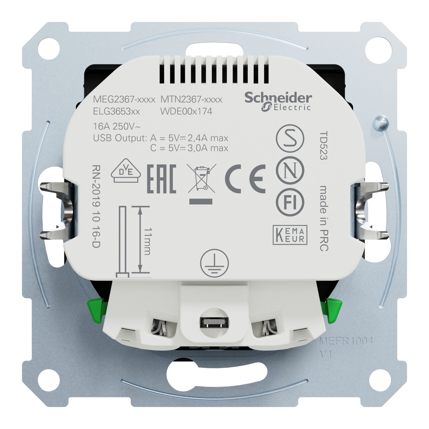 Merten MEG2367-0403 Schutzkontakt Steckdose mit USB Ladegerät Typ A und Typ C / 3,0 A, System M, schwarz matt