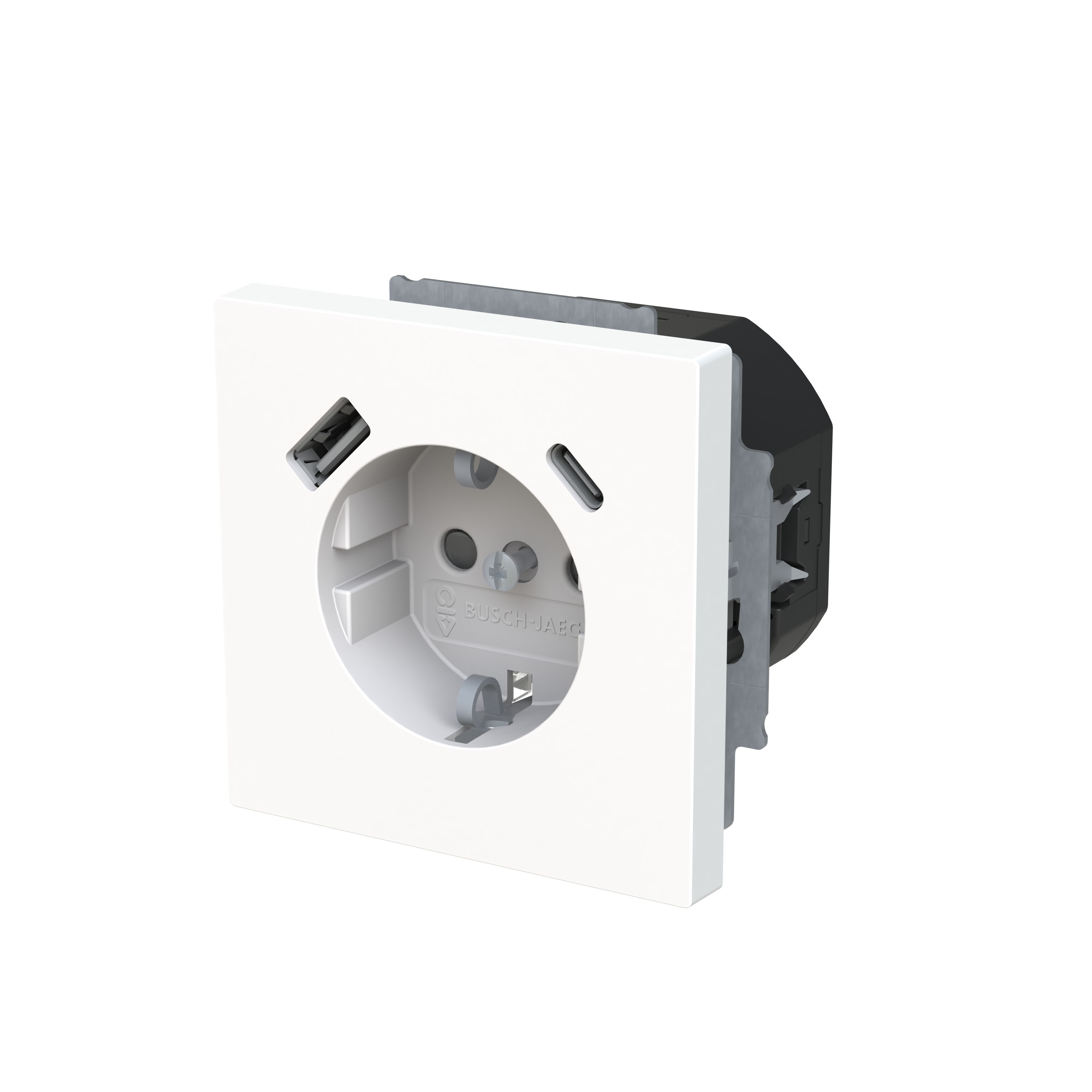 Busch-Jaeger 20 EUCB2USBAC-44G Schutzkontakt-/USB-A+C Steckdose Safety+, mit Befestigungskrallen, studioweiß glänzend, Busch-art linear